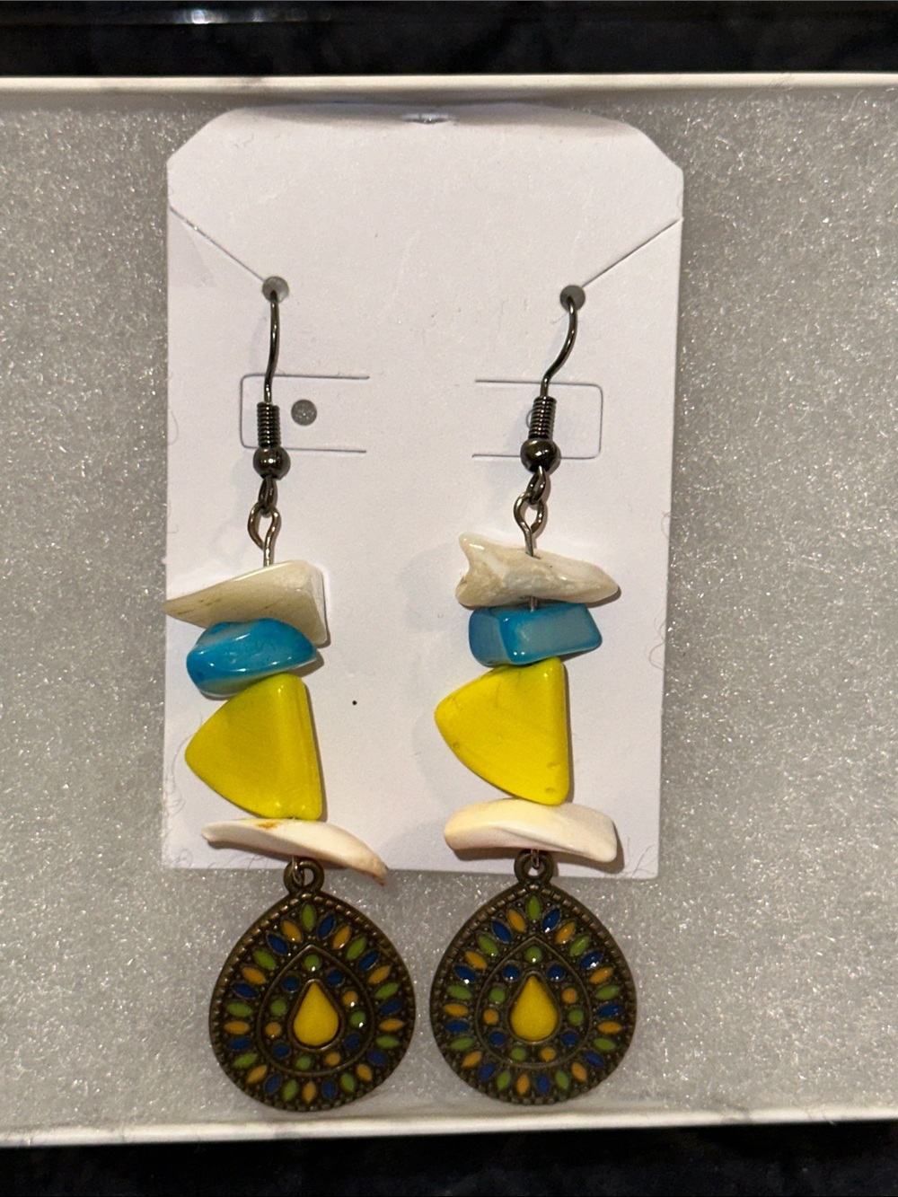 Handmade Boho Yellow & Turquoise Teardrop Dangle Earrings